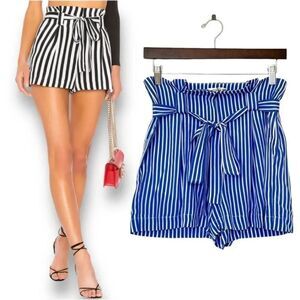 L'AGENCE Alex Striped Silk High Waist Paperbag Shorts Size 2